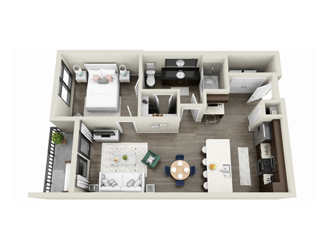 Floor plan for 1 bed, 1 bath, 654 sqft